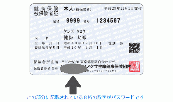 この部分に記載されている8桁の数字がパスワードです